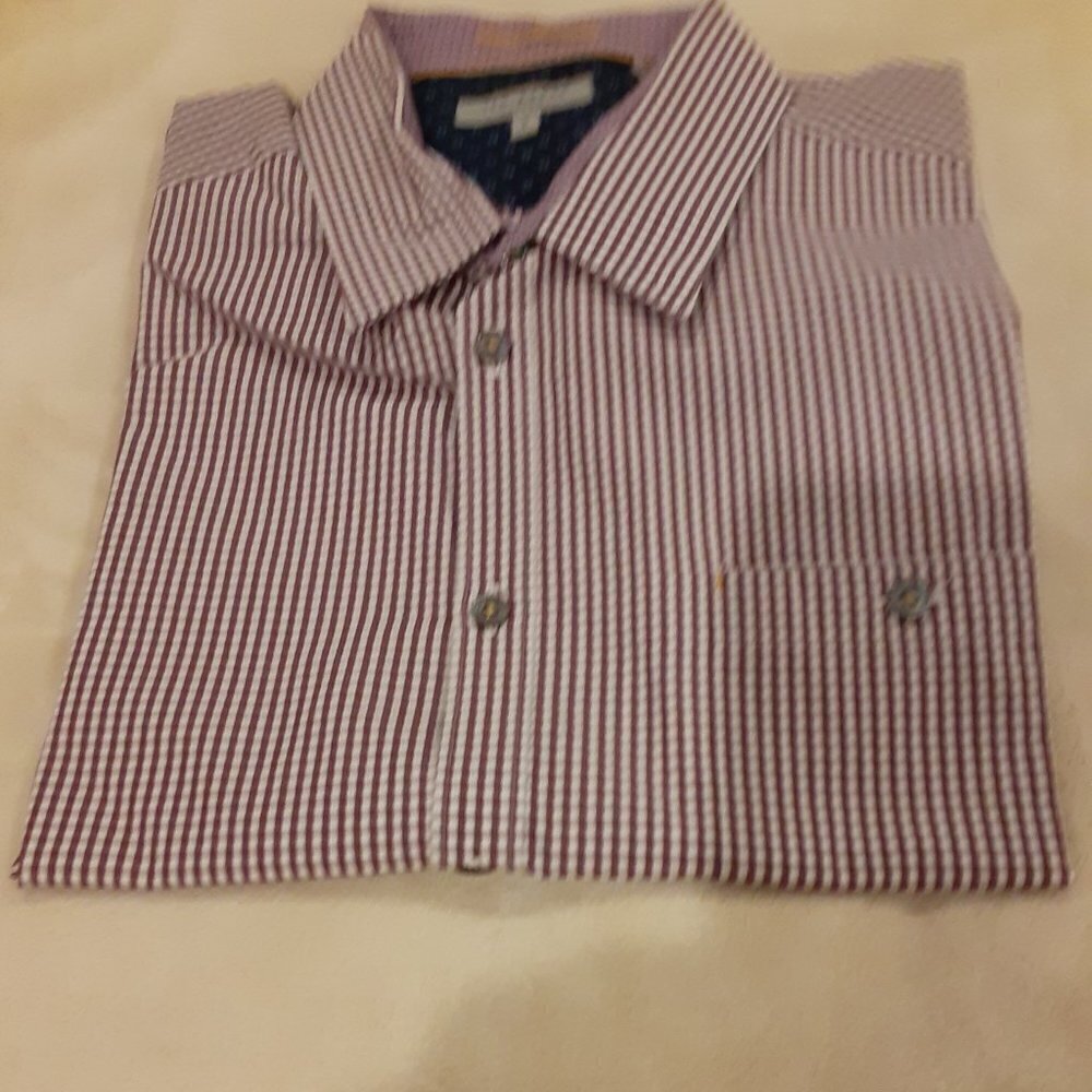 Ted Baker London Men's Size 6 (XXL) Short Sleeve Burgundy Gingham Print Shirt